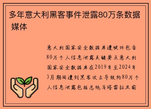 多年意大利黑客事件泄露80万条数据 媒体