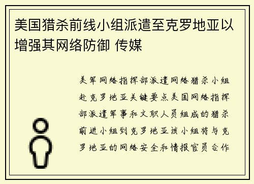 美国猎杀前线小组派遣至克罗地亚以增强其网络防御 传媒
