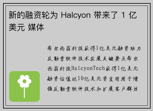 新的融资轮为 Halcyon 带来了 1 亿美元 媒体